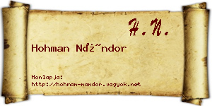 Hohman Nándor névjegykártya